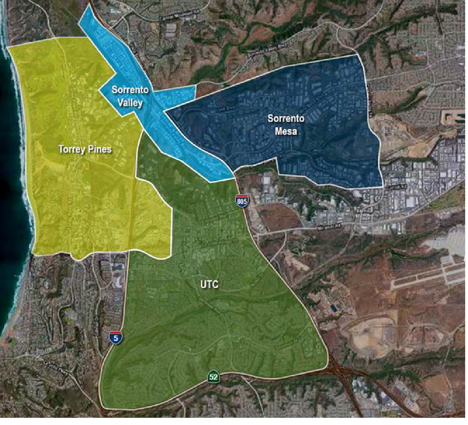 Map of the Voit Core Life Science Cluster: Torrey Pines, Sorrento Valley, Sorrento Mesa and UTC